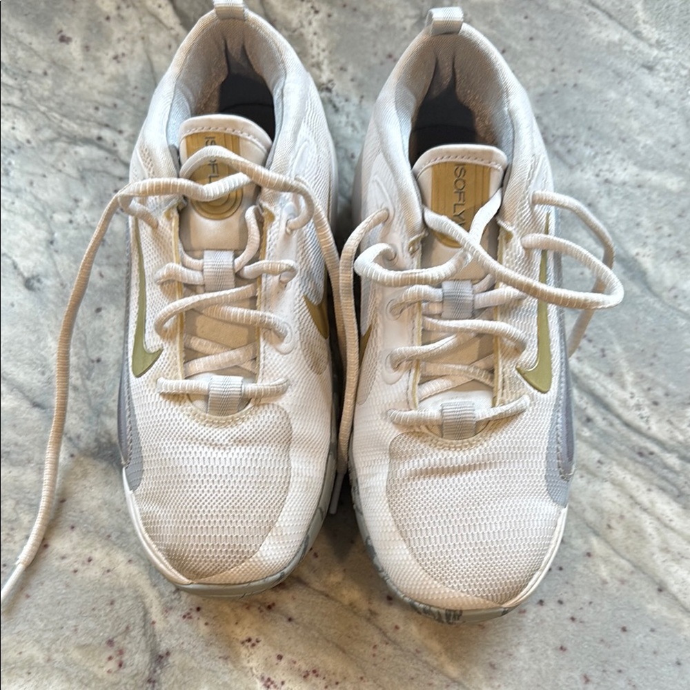 Nike Kids White and Gold Sneakers